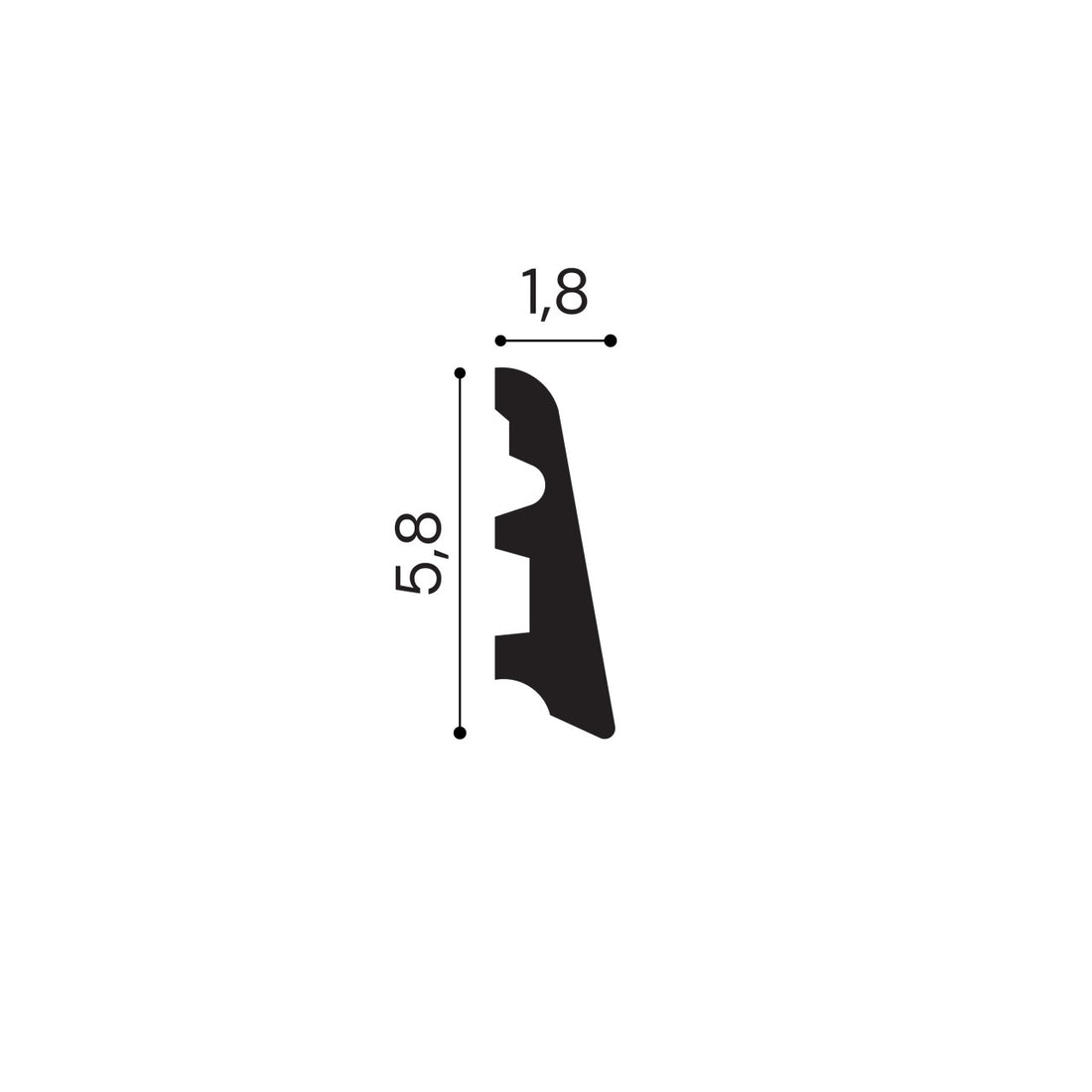 Plinta decorativa din polimer rigid S16 - 5.8x1.8x200 cm - secțiune profil