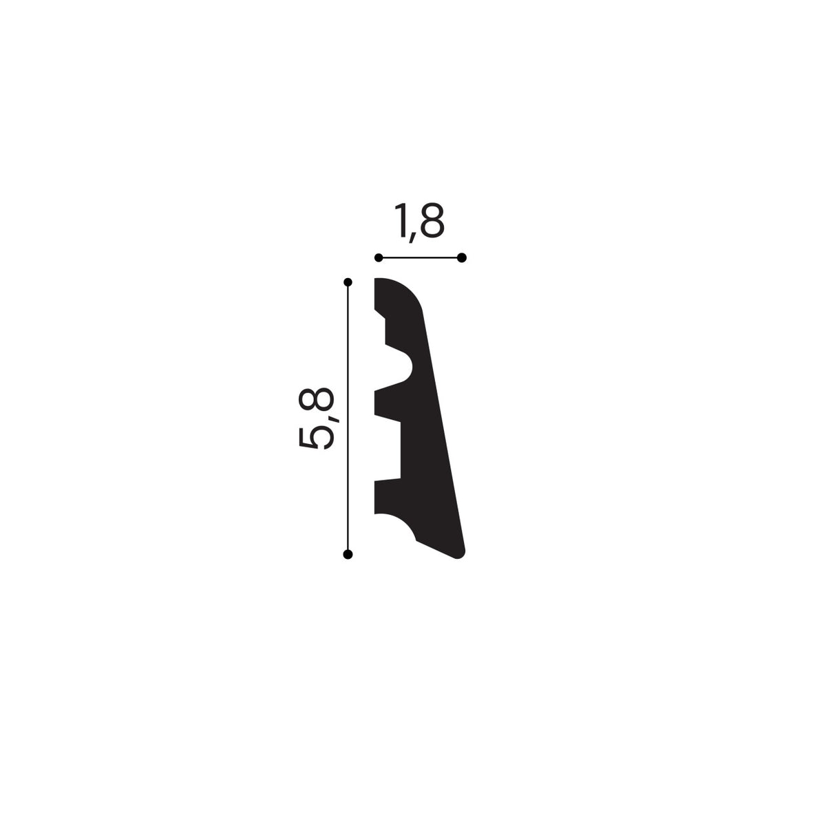 Plinta decorativa din polimer rigid S16 - 5.8x1.8x200 cm - secțiune profil