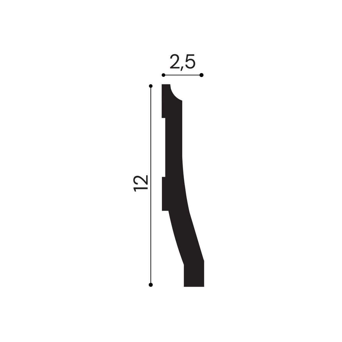 Plinta decorativa din polimer rigid S21 - 12x2.5x200 cm - secțiune profil