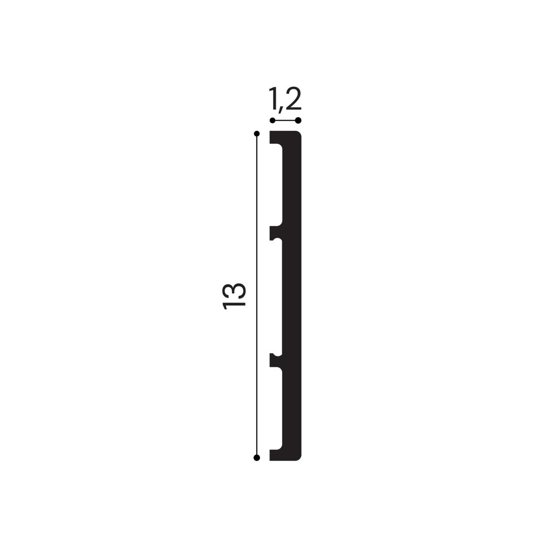 Plinta decorativa din polimer rigid S23 - 13x1.2x200 cm - secțiune profil