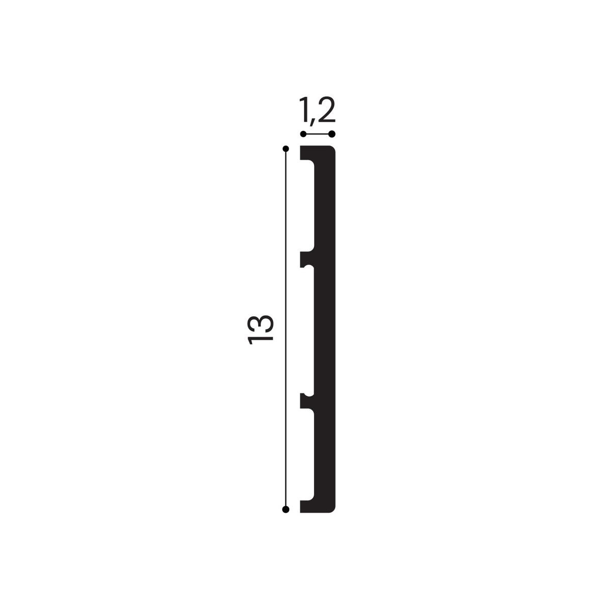 Plinta decorativa din polimer rigid S23 - 13x1.2x200 cm - secțiune profil