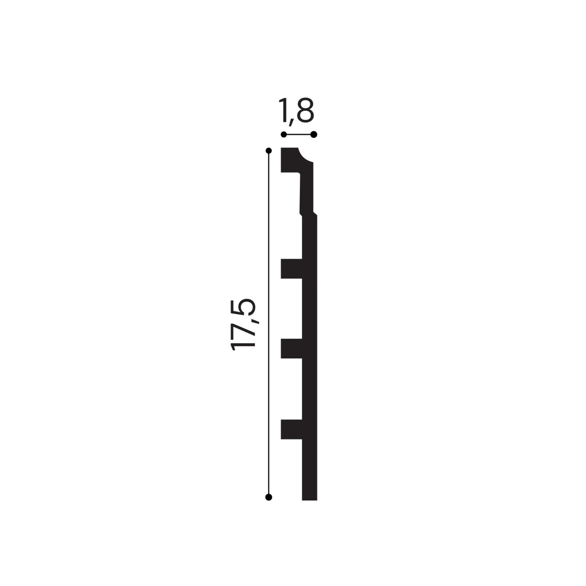 Plinta decorativa din polimer rigid S26 - 17.5x1.8x200 cm - secțiune profil